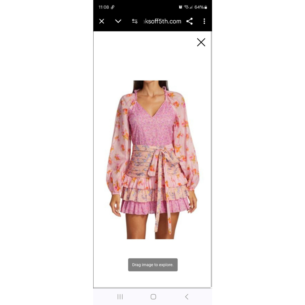Patchwork Pink Floral Mini Dress Tiered Ruffle Balloon Sleeves  Boho Romantic XS - Picture 2 of 11